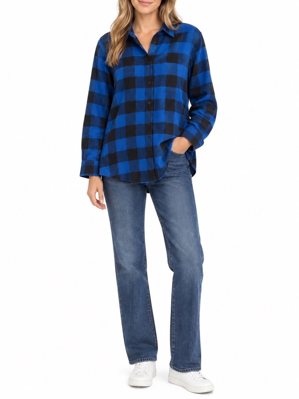 American Eagle Size Medium Boyfriend Fit Blue Flannel Shirt New With Tags